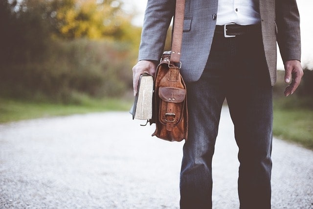 bag, book, man