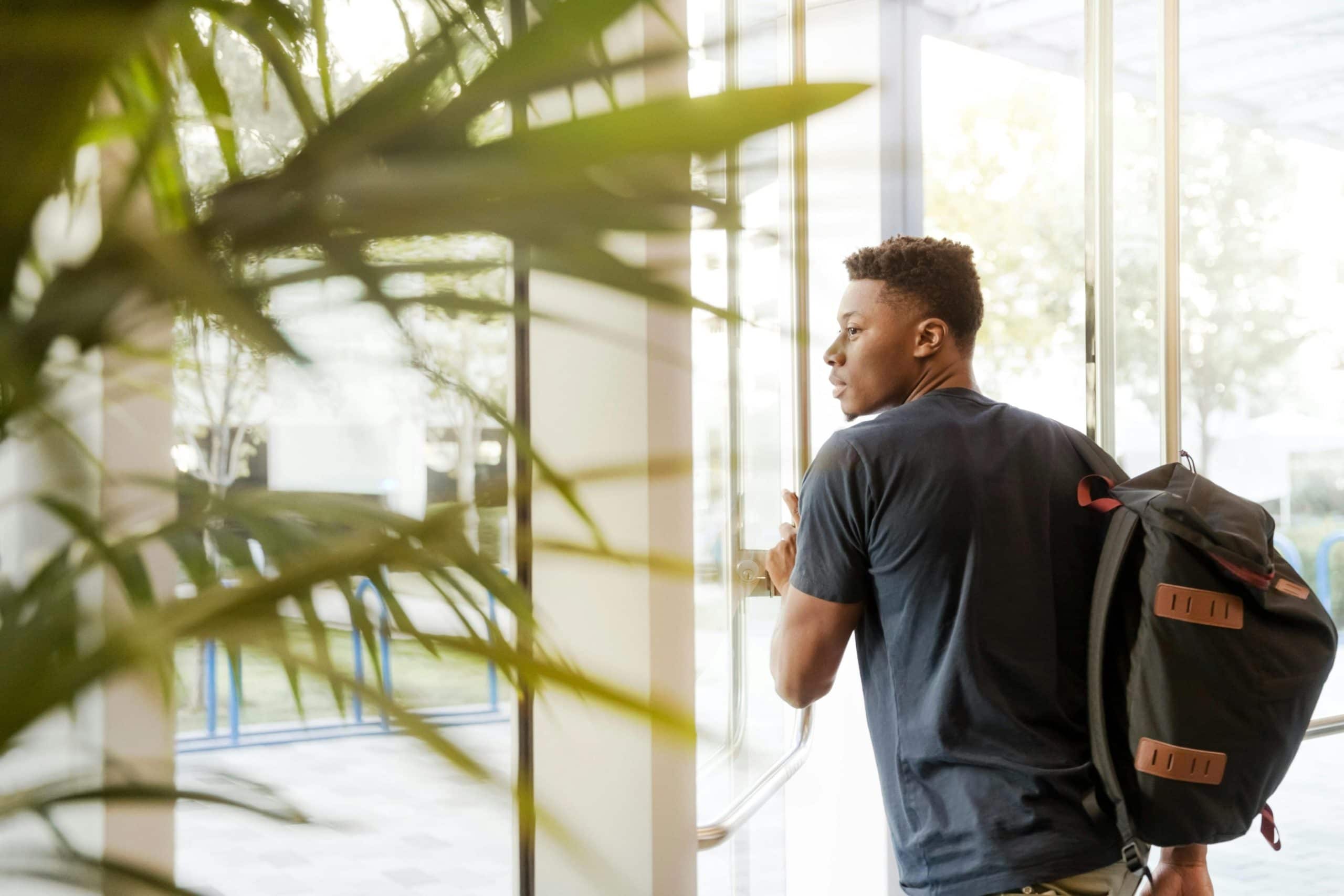 A young man attending school, abstaining from the deadly college drug, honey packets.