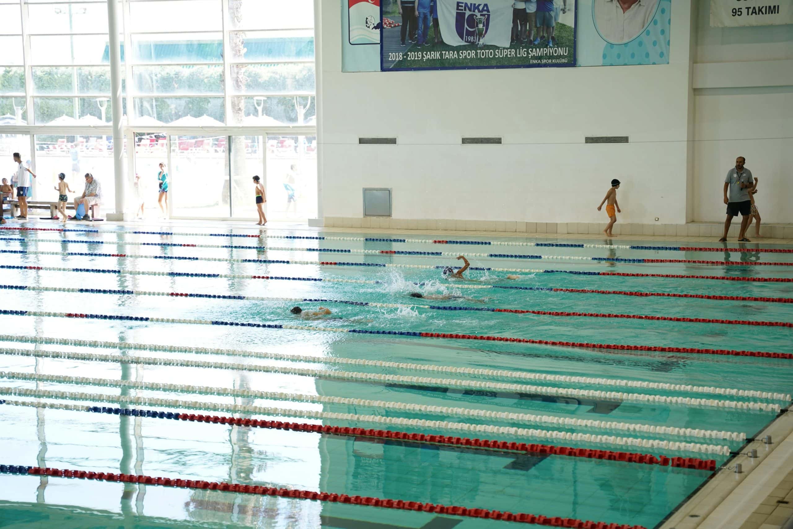 An Olympic swimming pool, illustrating the peaceful setting where drowning accidents can occur.